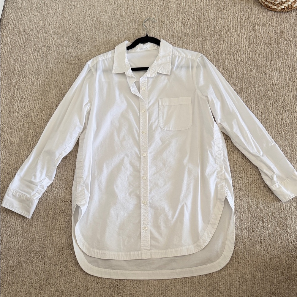 Athleta White Button-Front Shirt with Subtle Logo